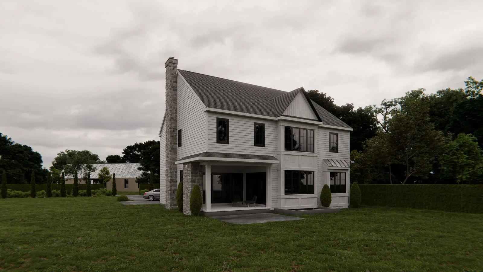 Same exterior property photo after AI cloudy to sunny conversion with blue sky and sunlight before